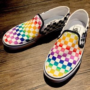 Vans Rainbow Checkered Slip On Shoes (Vans Asher)